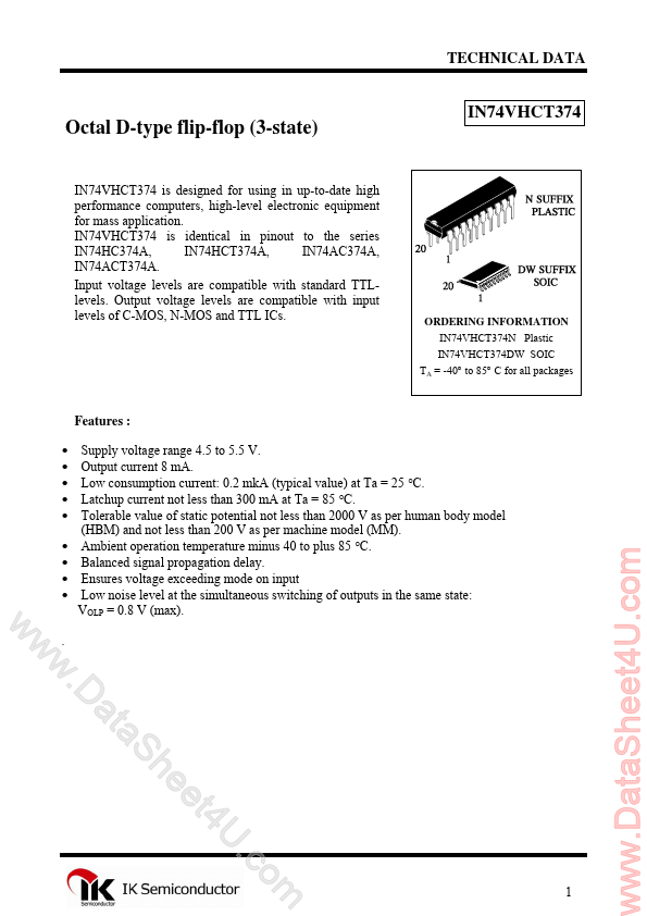 <?=IN74VHCT374?> डेटा पत्रक पीडीएफ