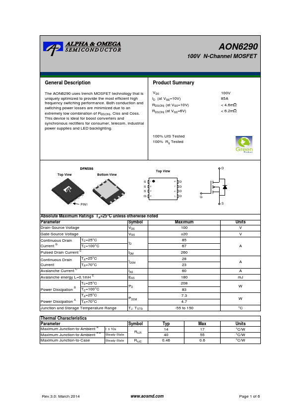 AON6290 Alpha & Omega Semiconductors