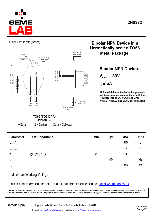 2N6372 Seme LAB