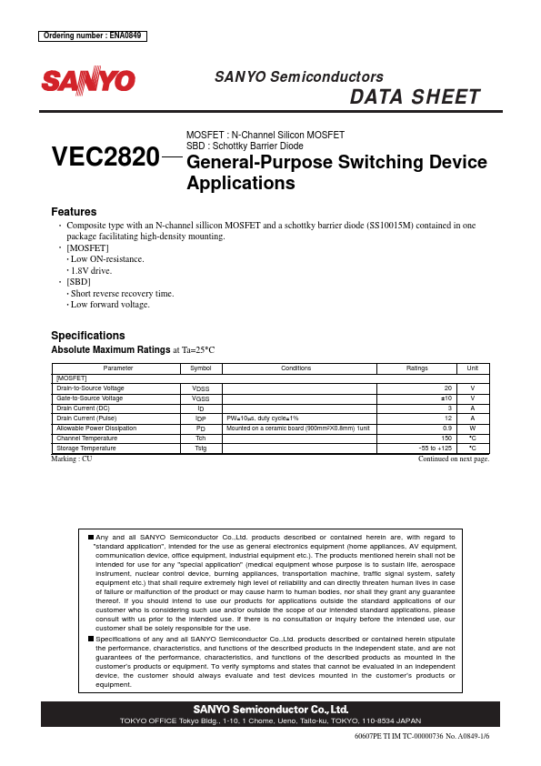 VEC2820 Sanyo Semicon Device