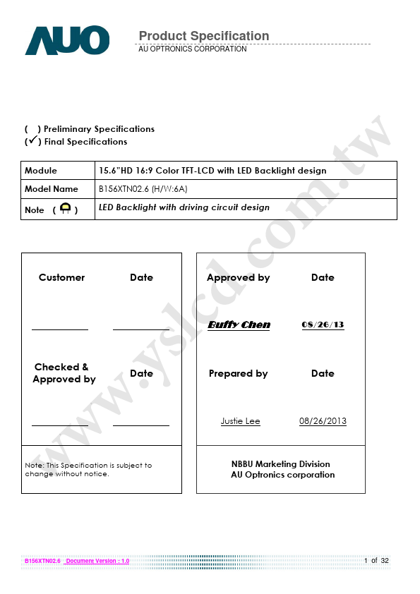 B156XTN02.6 AUO