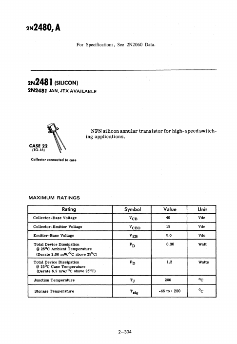 2N2481 Motorola