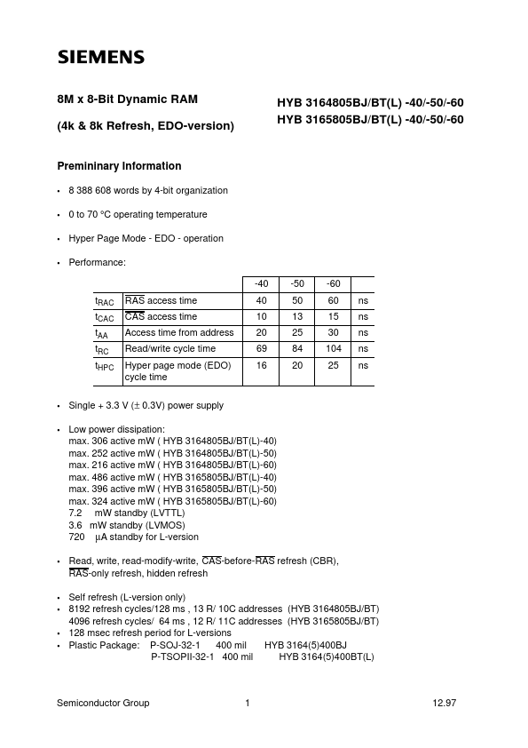 <?=HYB3164805BJ-40?> डेटा पत्रक पीडीएफ