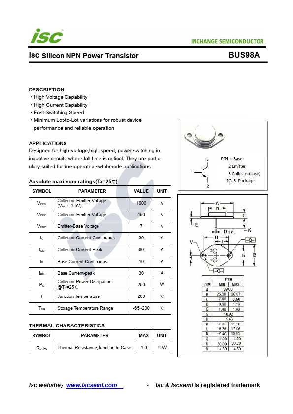 BUS98A Inchange Semiconductor