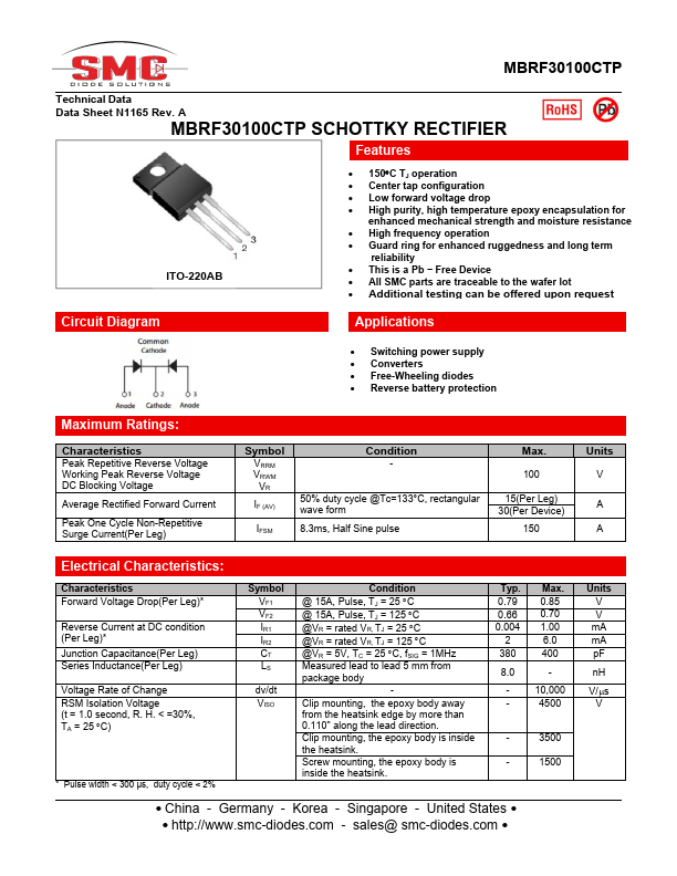 MBRF30100CTP SMC Diode