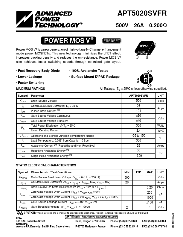 APT5020SVFR Advanced Power Technology