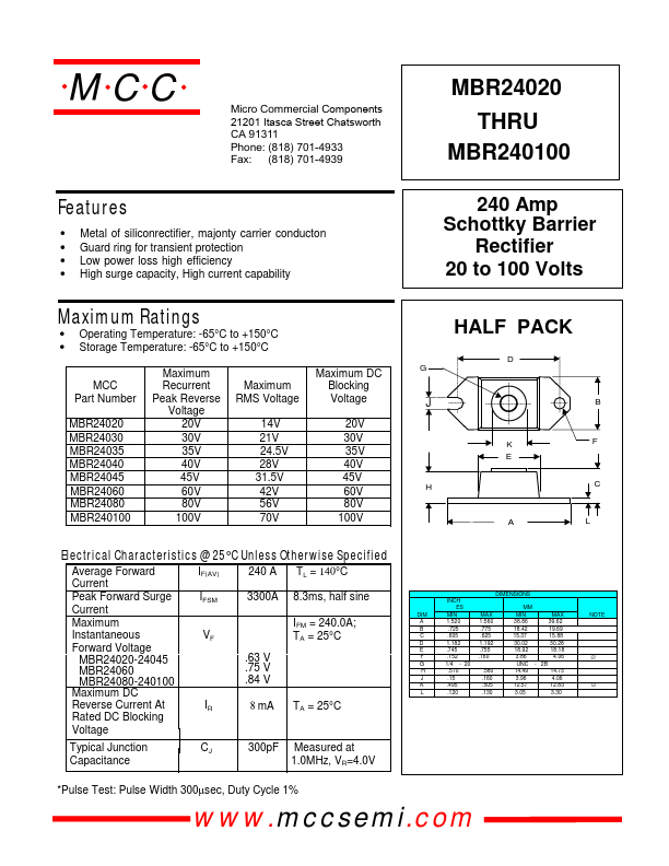 MBR240100 Micro Commercial Components