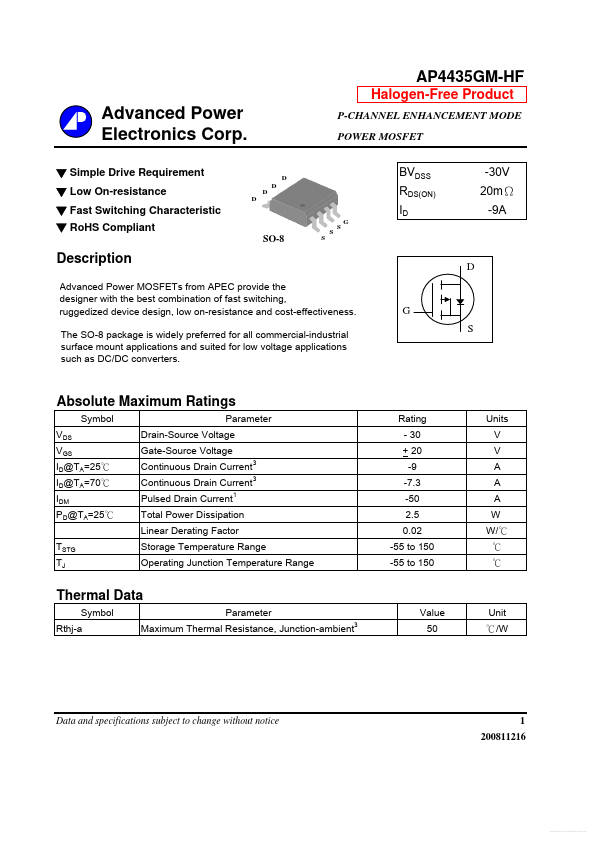 AP4435GM-HF Advanced Power Electronics