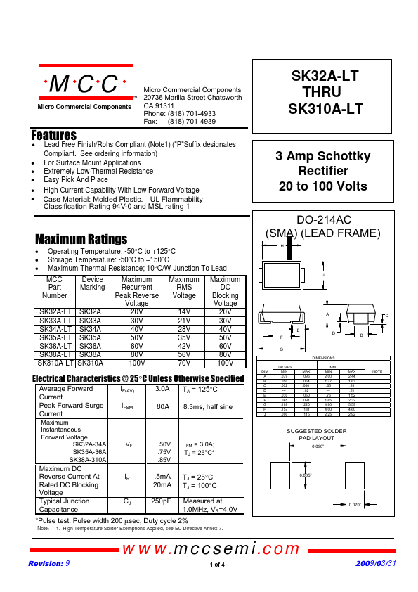 SK32A-LT Micro Commercial Components