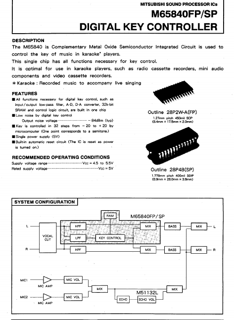 M65840SP CONTROLLER Datasheet pdf - KEY CONTROLLER. Equivalent, Catalog