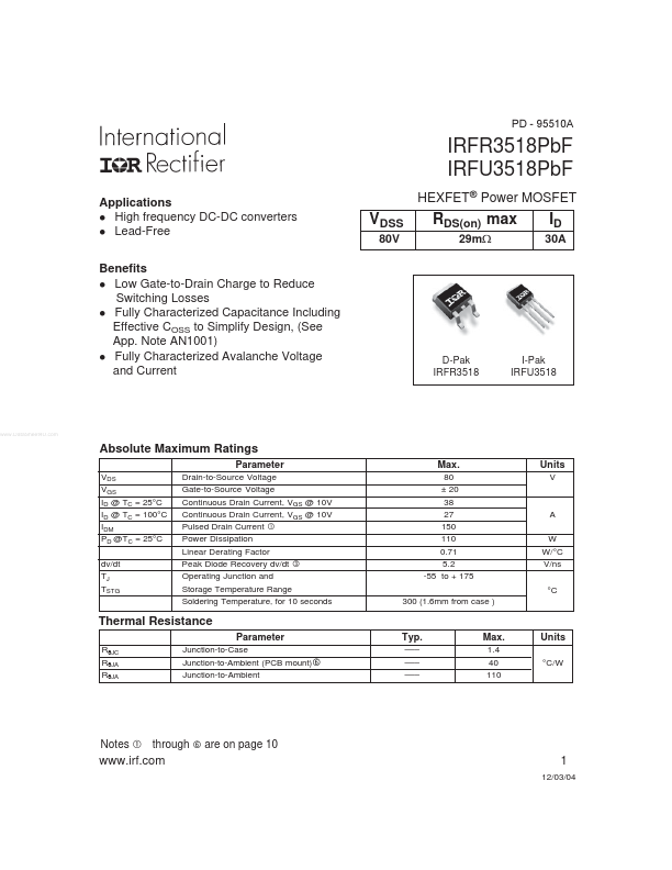 IRFU3518PBF International Rectifier