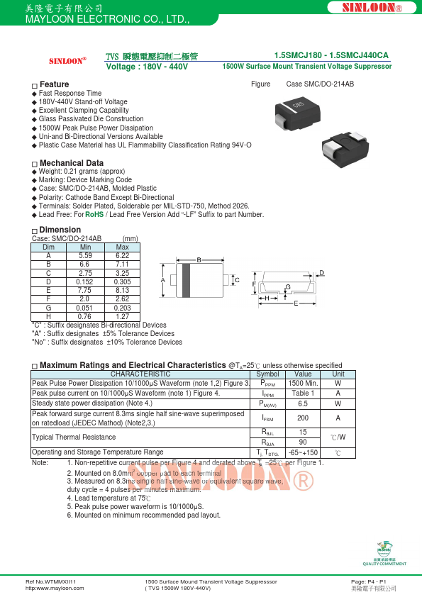 1.5SMCJ180CA