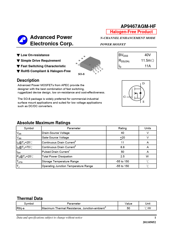 AP9467AGM-HF Advanced Power Electronics