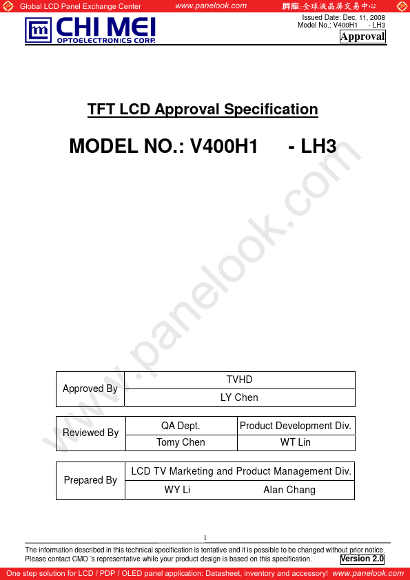 <?=V400H1-LH3?> डेटा पत्रक पीडीएफ