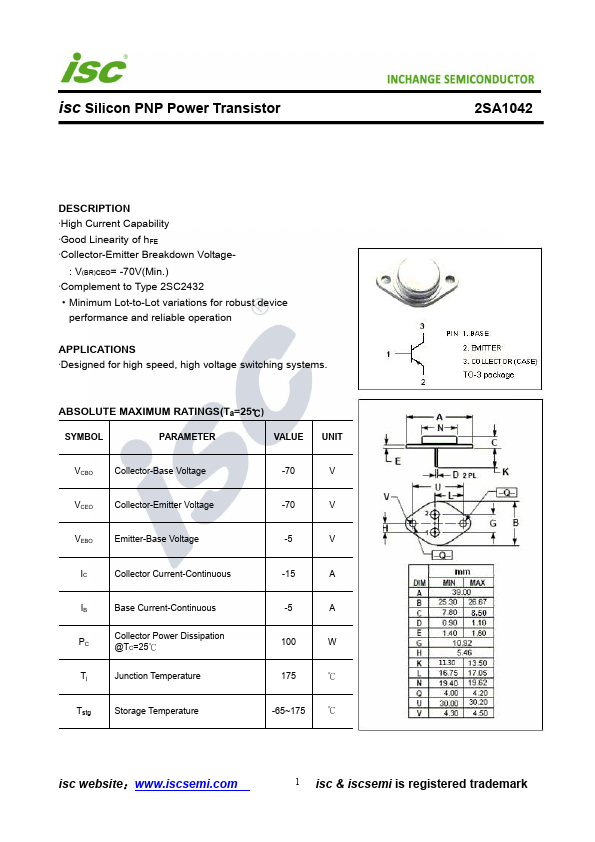 2SA1042 Inchange Semiconductor