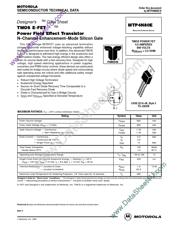 MTP4N80E Motorola