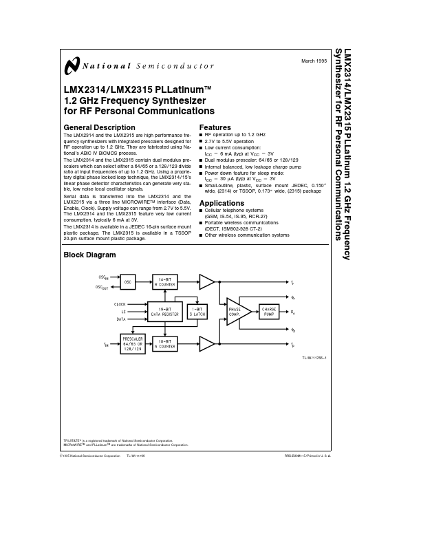 <?=LMX2314?> डेटा पत्रक पीडीएफ