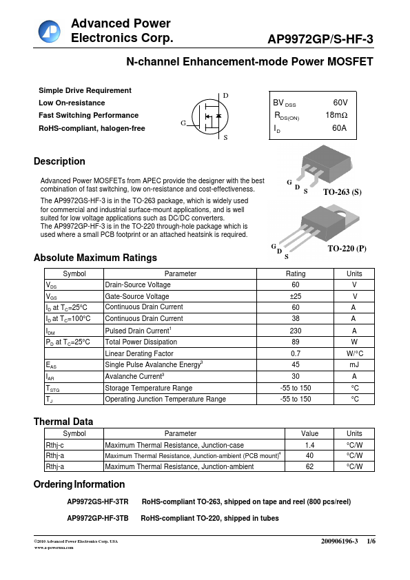 AP9972GP-HF-3 Advanced Power Electronics