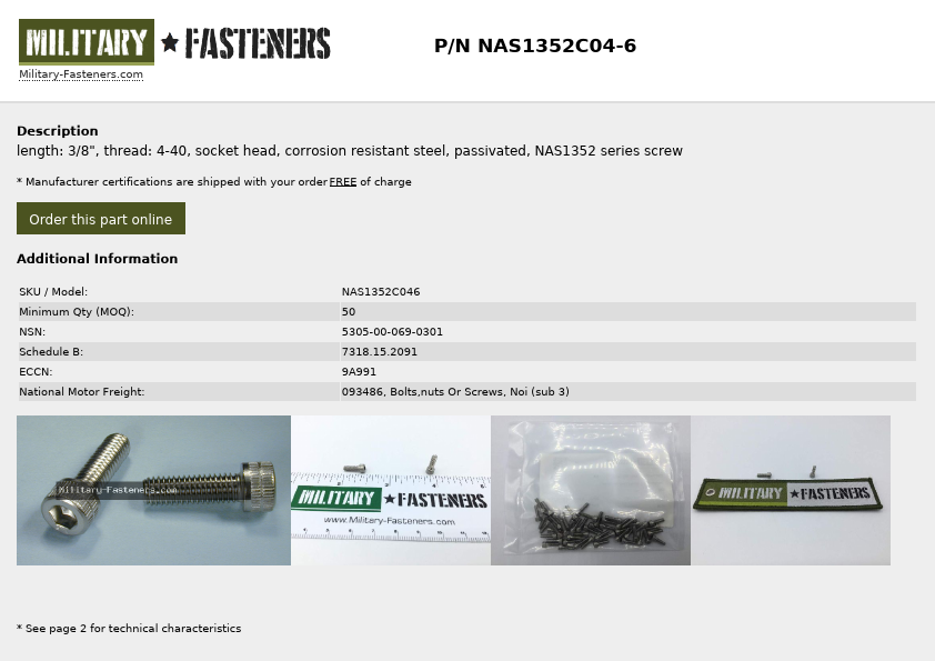 NAS1352C04-6 military fasteners