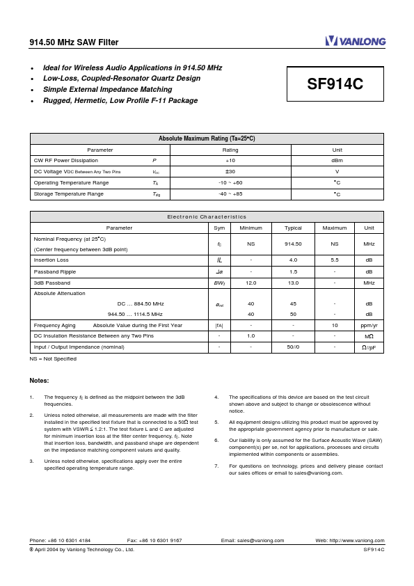 SF914C Vanlong Technology