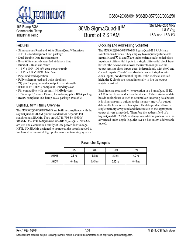 <?=GS8342Q36BD-250?> डेटा पत्रक पीडीएफ