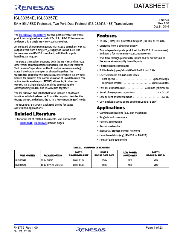 ISL33357E Renesas