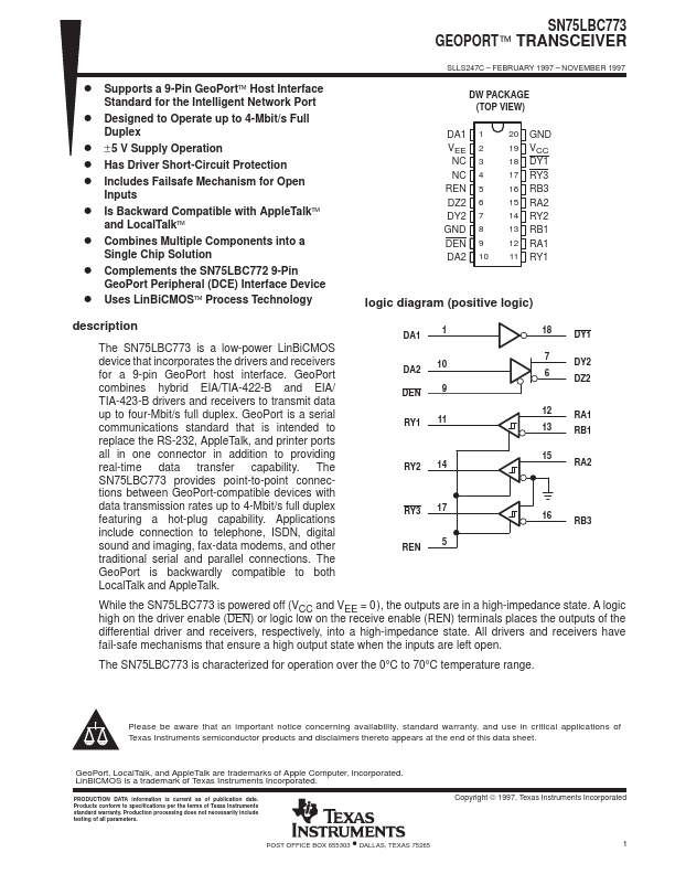 <?=SN75LBC773?> डेटा पत्रक पीडीएफ