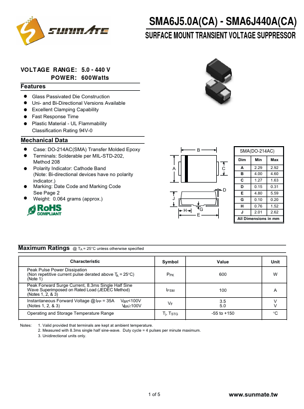 SMA6J250A SunMate