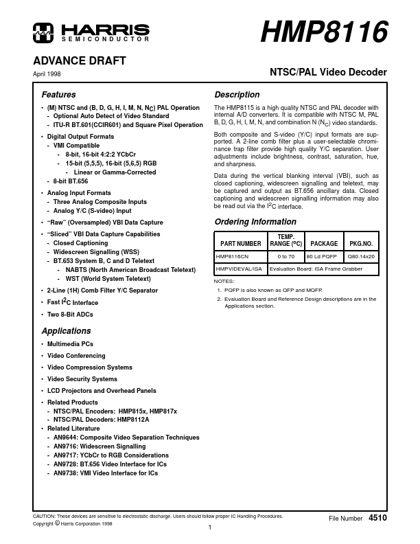 HMP8116 Intersil Corporation