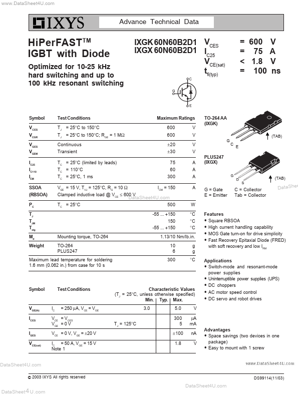 IXGX60N60B2D1