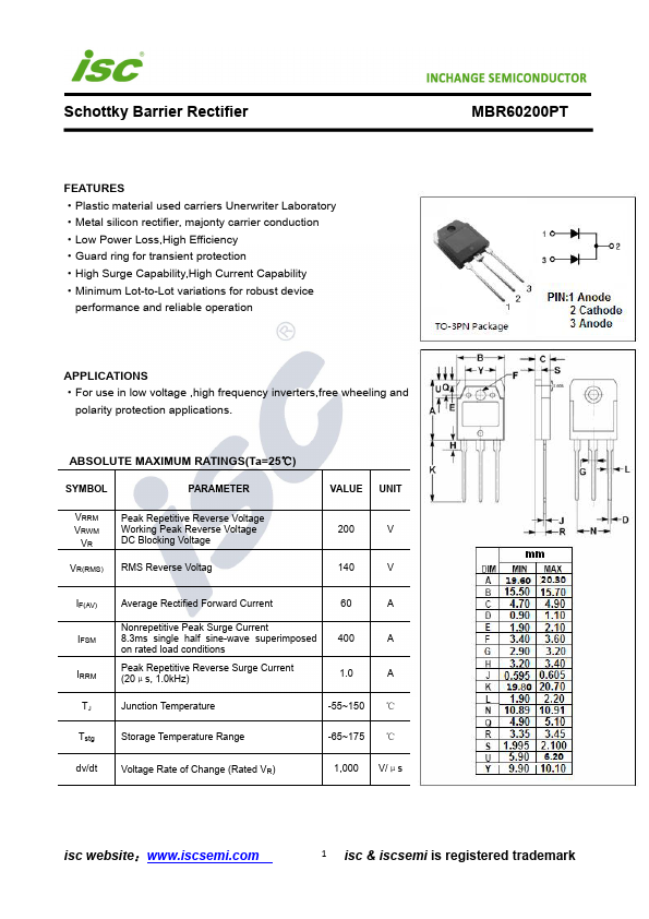 MBR60200PT Inchange Semiconductor