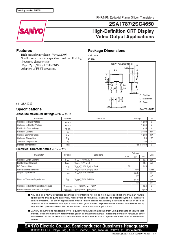 2SA1787 Sanyo Semicon Device