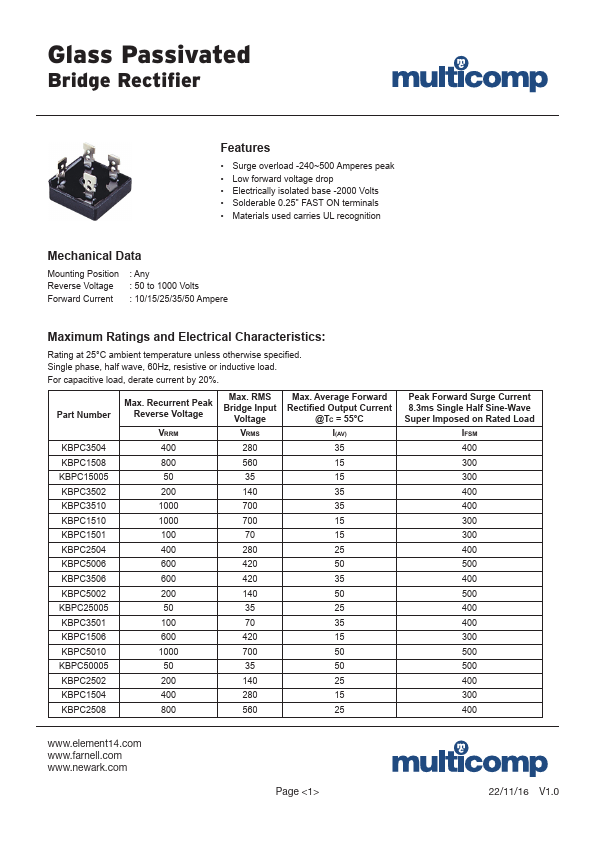 KBPC2504 Multicomp