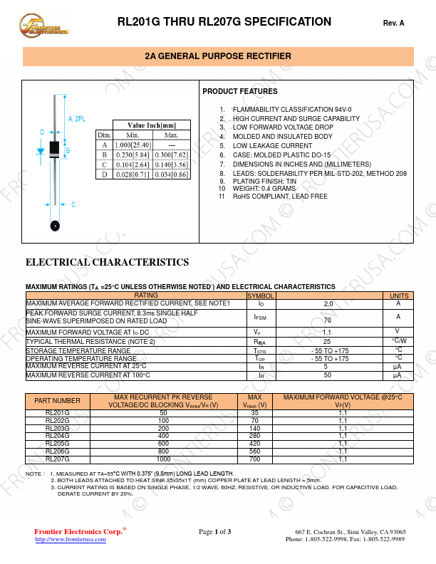 RL205G Frontier Electronics