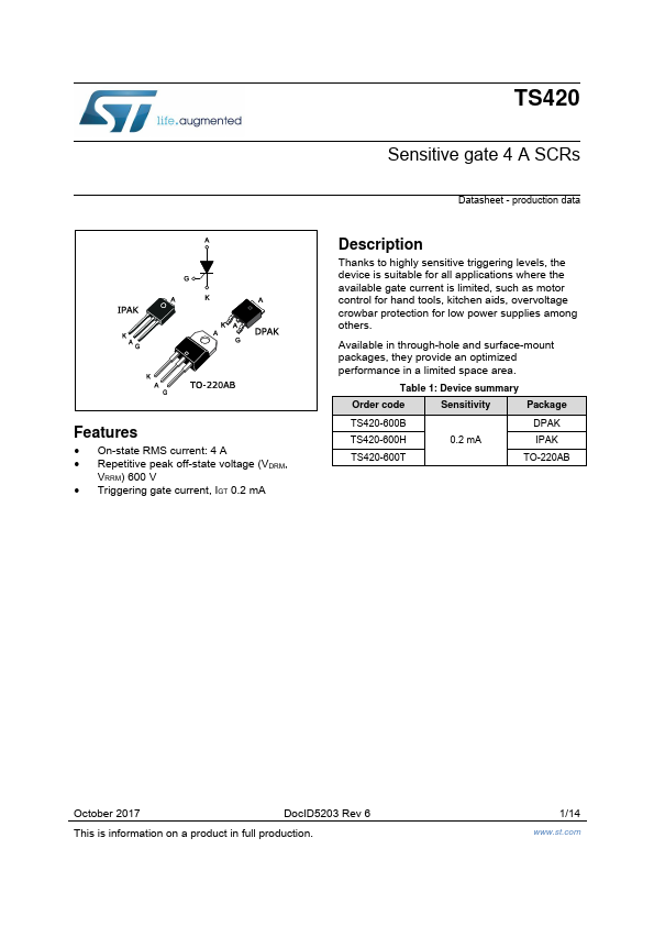 TS420-600H STMicroelectronics