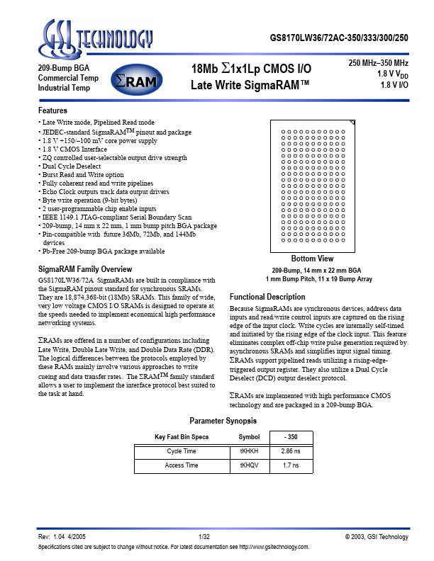 GS8170LW36AC-333 GSI Technology