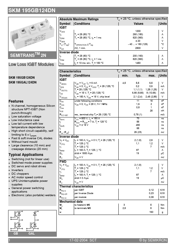 <?=SKM195GB124DN?> डेटा पत्रक पीडीएफ