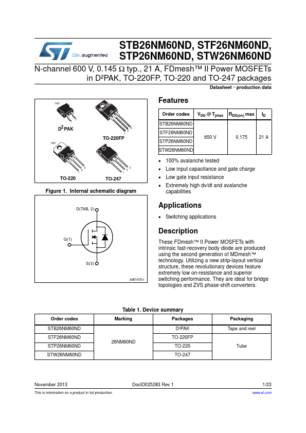 <?=STB26NM60ND?> डेटा पत्रक पीडीएफ