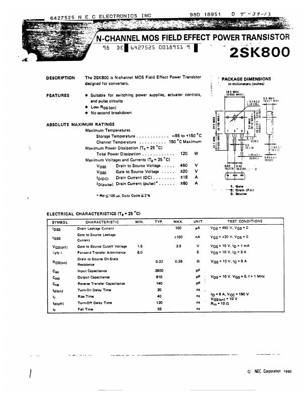 <?=2SK800?> डेटा पत्रक पीडीएफ