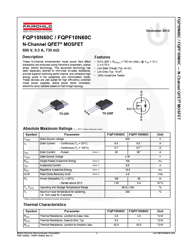 <?=FQPF10N60C?> डेटा पत्रक पीडीएफ