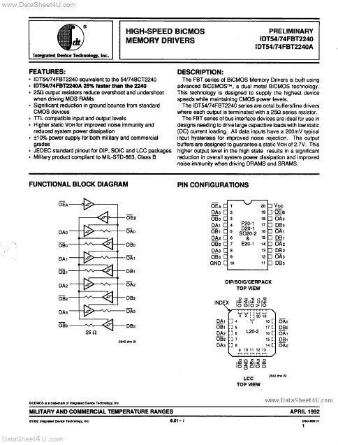 IDT74FBT2240A Integrated Device Technology