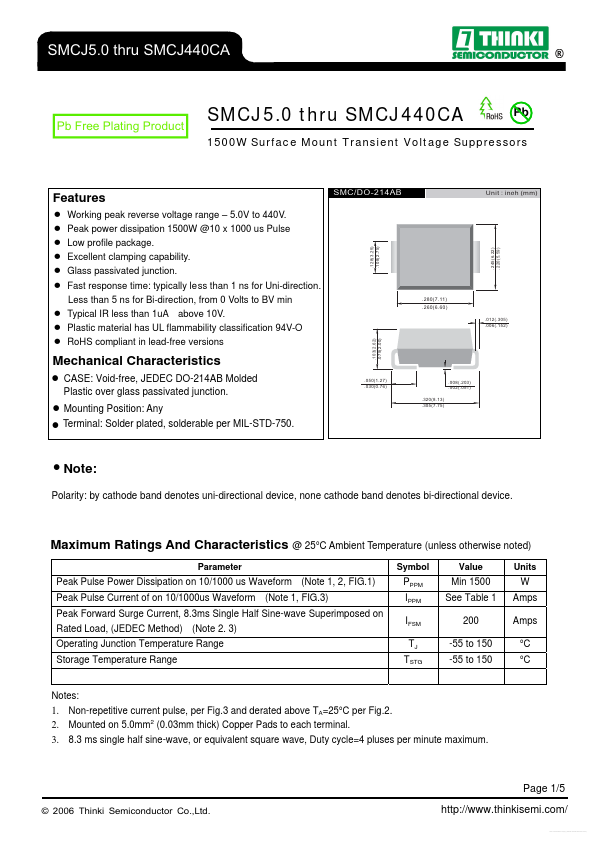 SMCJ210 Thinki Semiconductor