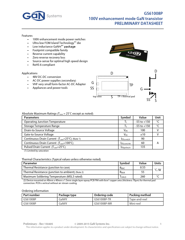 <?=GS61008P?> डेटा पत्रक पीडीएफ