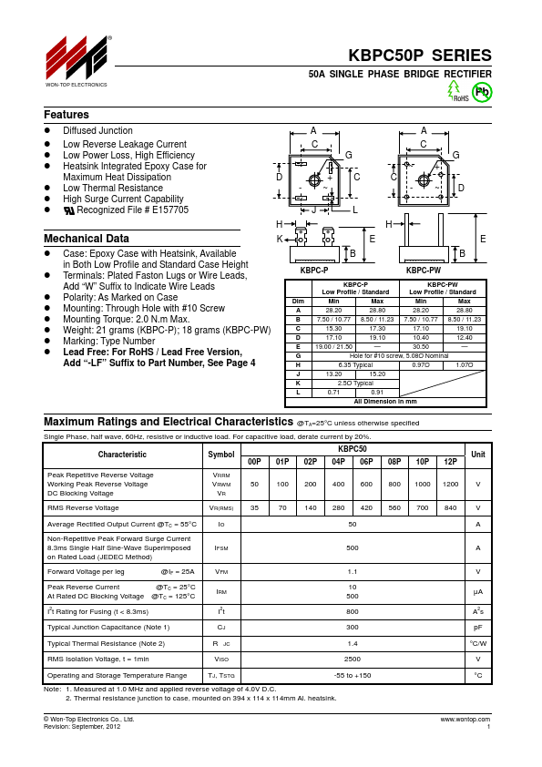 KBPC5001P WON-TOP