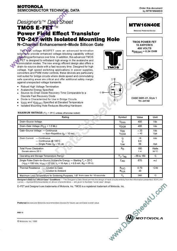 <?=MTW16N40E?> डेटा पत्रक पीडीएफ