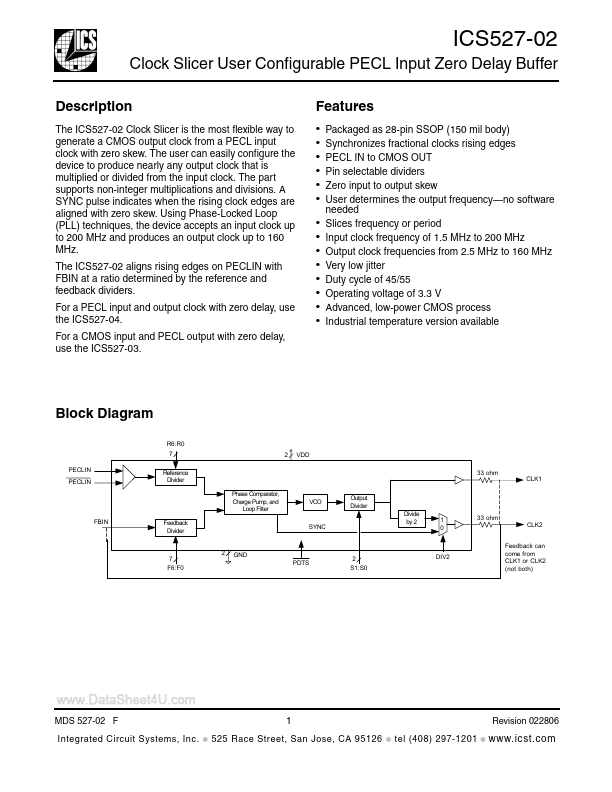 ICS527-02 Integrated Circuit Systems