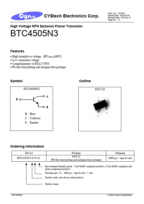 <?=BTC4505N3?> डेटा पत्रक पीडीएफ