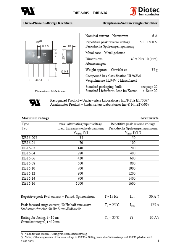 DBI6-16 Diotec Semiconductor