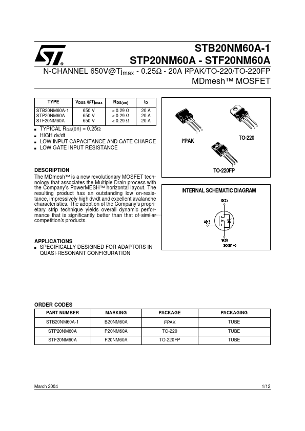 <?=STF20NM60A?> डेटा पत्रक पीडीएफ