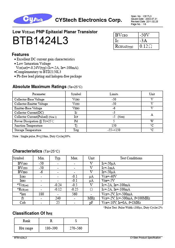 <?=BTB1424L3?> डेटा पत्रक पीडीएफ